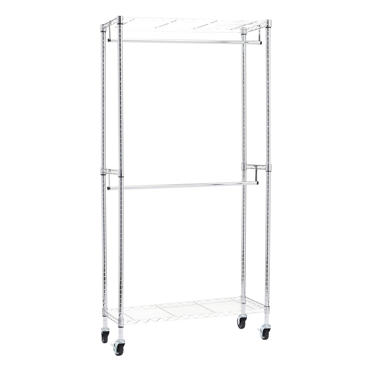 Amazon Basics Adjustable Clothes Rack for Handing, Double Hanging Rod Garment Rolling Closet Clothing Organizer, Chrome, 36 x 