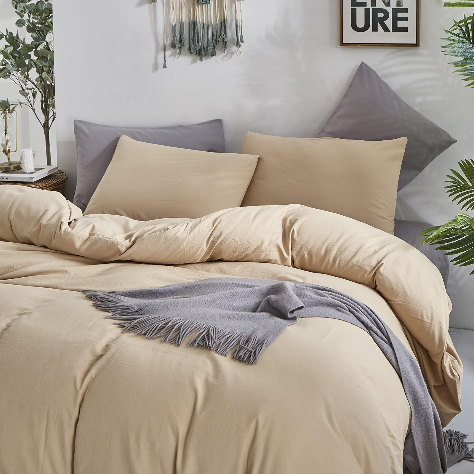 Clothknow Champagne Comforter Set King 3Pcs Beige Bedding Comforter Sets Light Brown Comforter King Size Taupe Comforter Soft Li