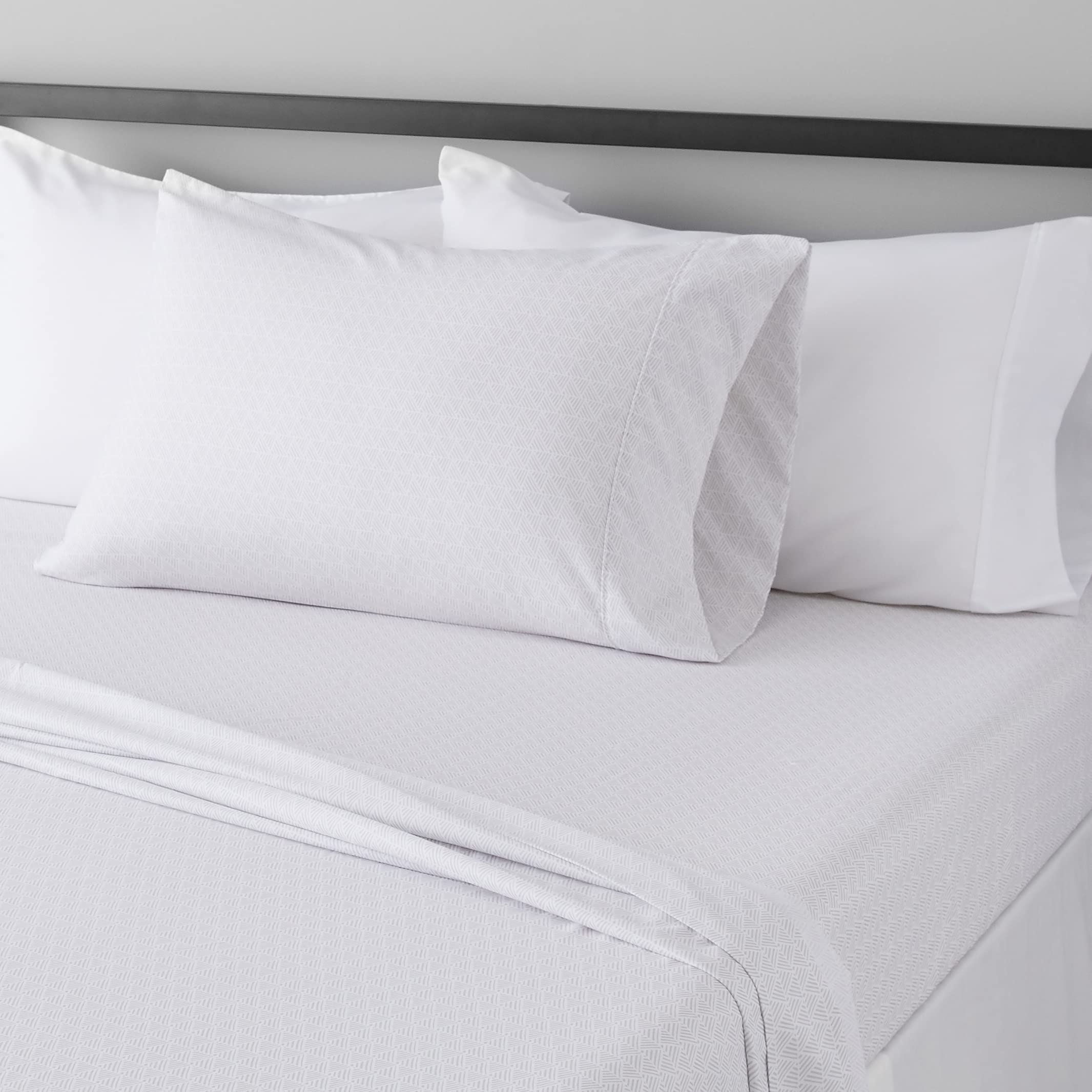 Amazon Basics Lightweight Super Soft Easy Care Microfiber 3 Piece Bed Sheet Set With 14 Deep Pockets, Twin, Gray Crosshatch, Pri
