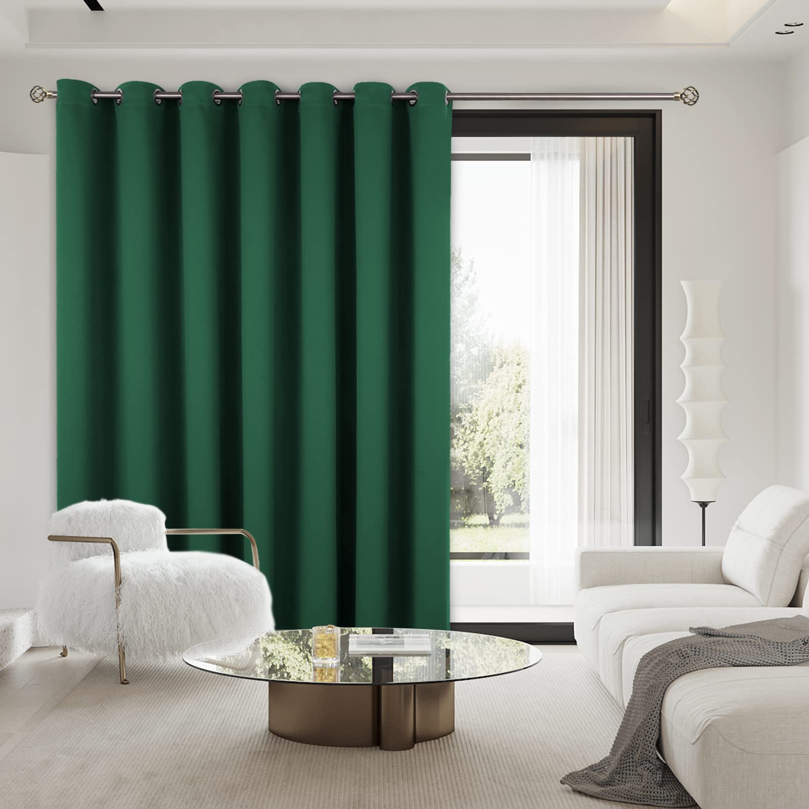 Bgment Christmas Sliding Door Curtain 180 X 96 Inches, Wide Thermal Blackout Curtains Room Darkening Room Divider Window Curtain, 1 Panel, Emerald, 96 Length X Wide 180