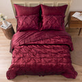 Mr&Hm Satin Comforter California King 7 Pieces Burgundy - Luxurious Pinch Pleat Bedding Set With Comforter, Flat Sheet, Fitted S