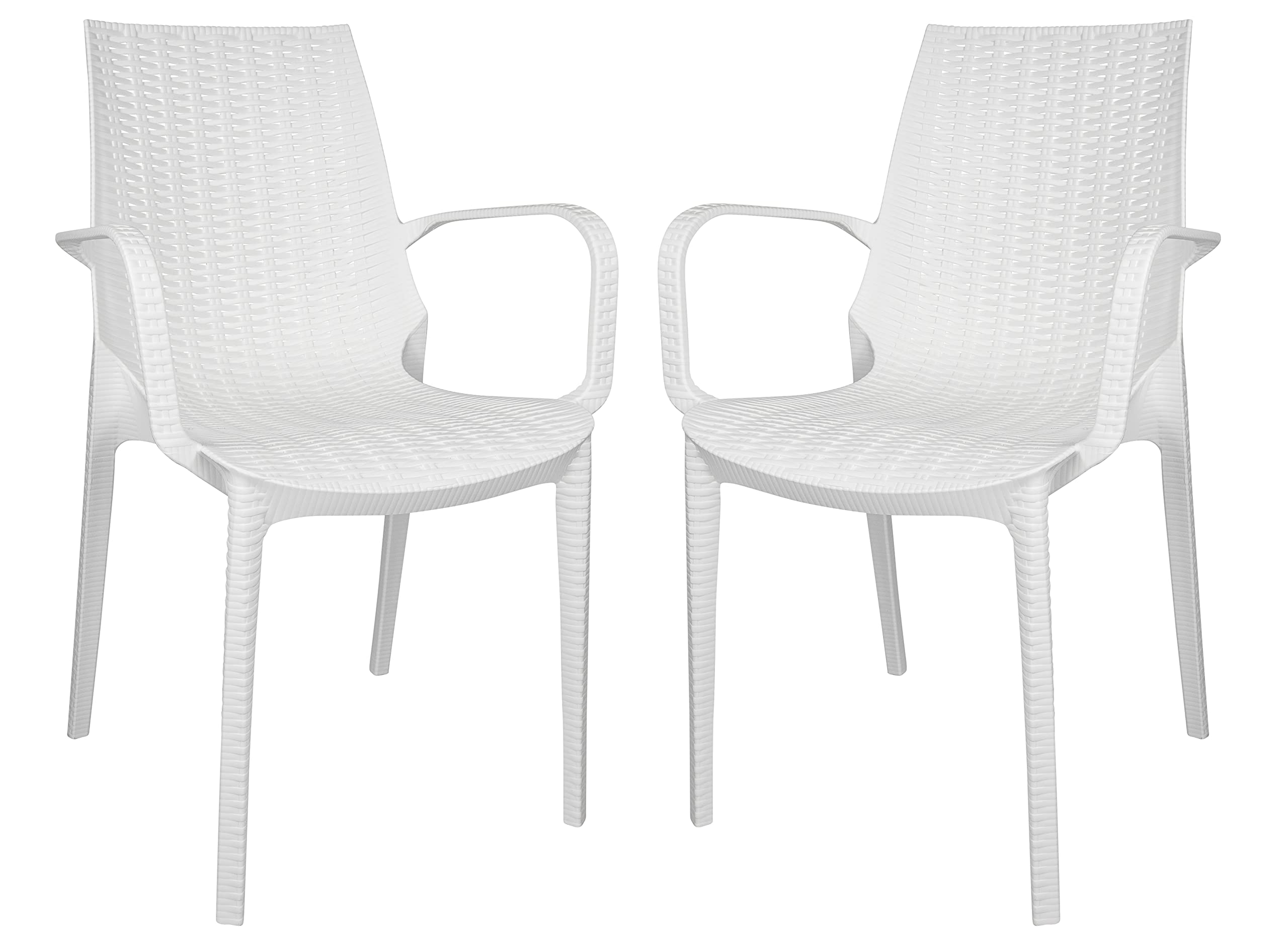 LeisureMod Kent Modern Indoor Outdoor Patio Stackable Dining Arm Chair Set of 2 (White)