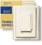 Thread Spread Luxury Egyptian Cotton Full Stripe Sheet Set, 600 Thread Count Extra Long Staple 4 Pc Set, Full Damask Sheets, Sof