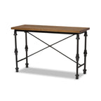 Baxton Studio Quain Antique Black Textured Finished Metal Distressed Wood Occasional Console Table