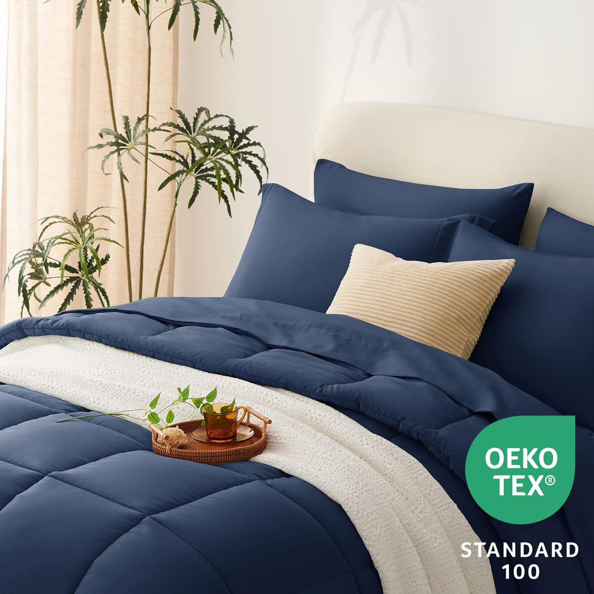 Cozylux Navy Blue Comforter Full Size 7 Pieces Navy Blue Bedding Set Complete Bed In A Bag Bed Set For All Season With Comforter, Flat Sheets, Fitted Sheet, Pillowcases & Shams