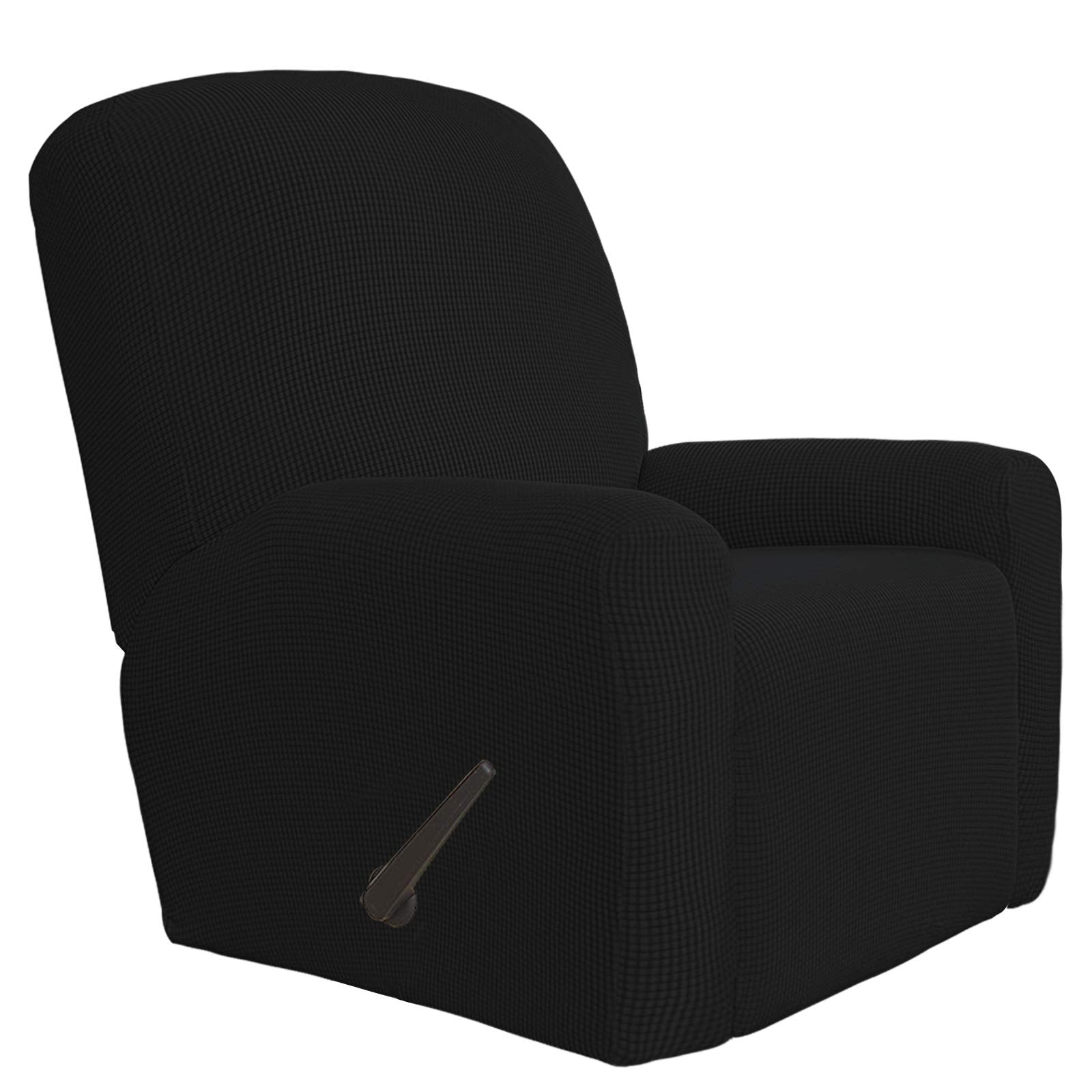 Easy-Going 4 Pieces Oversized Recliner Stretch Sofa Slipcover Sofa Cover Furniture Protector Couch Soft With Elastic Bottom Polyester Spandex Jacquard Fabric Small Checks Black X-Large