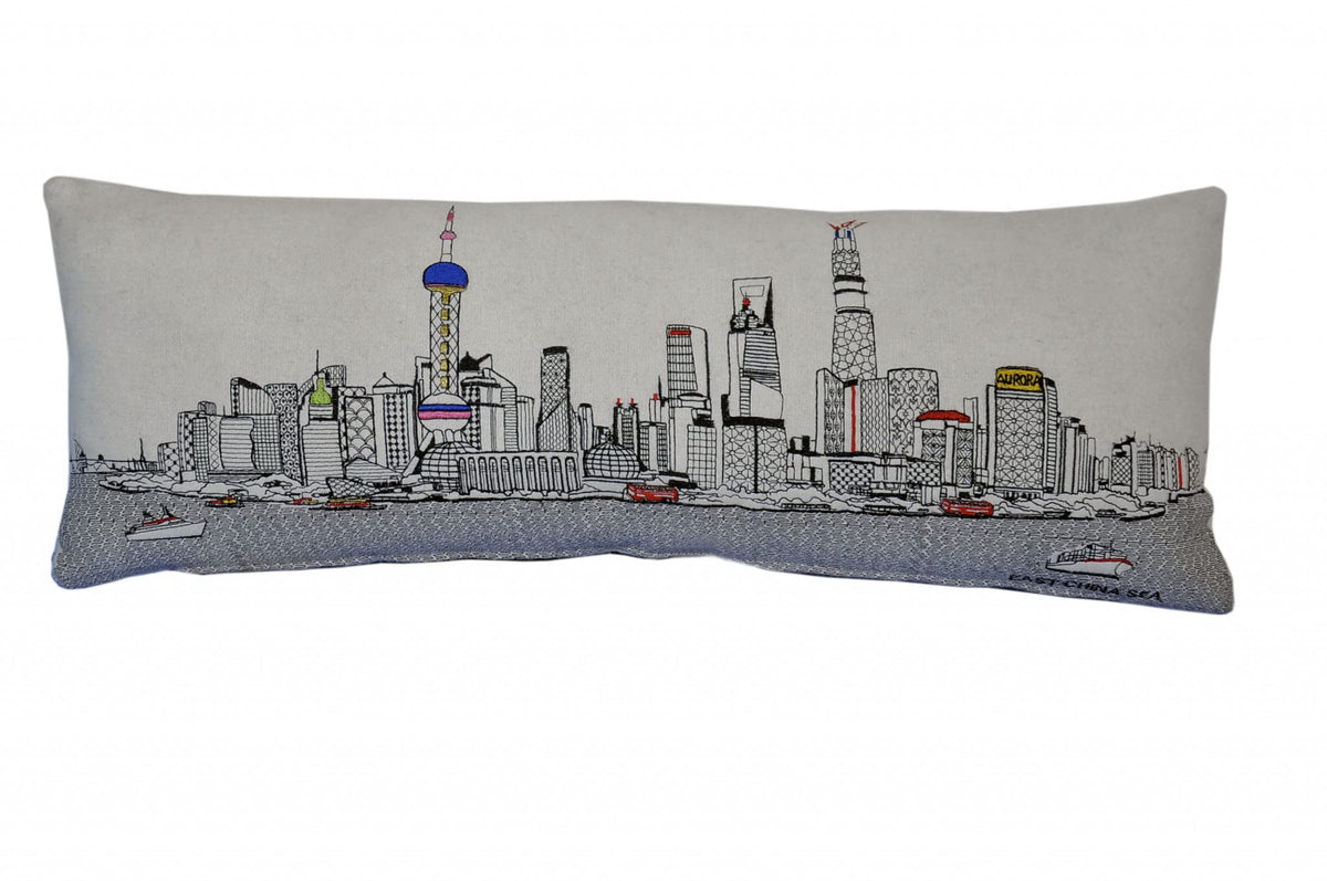 HomeRoots Cream 35' White Shanghai Daylight Skyline Lumbar Decorative Pillow