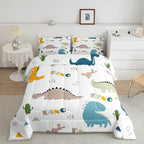 Feelyou Cute Dinosaur Comforter Set Cartoon Cactus Bedding Set Decor Jungle Dino Boho Succulent Comforter Wild Animal Pattern Ye