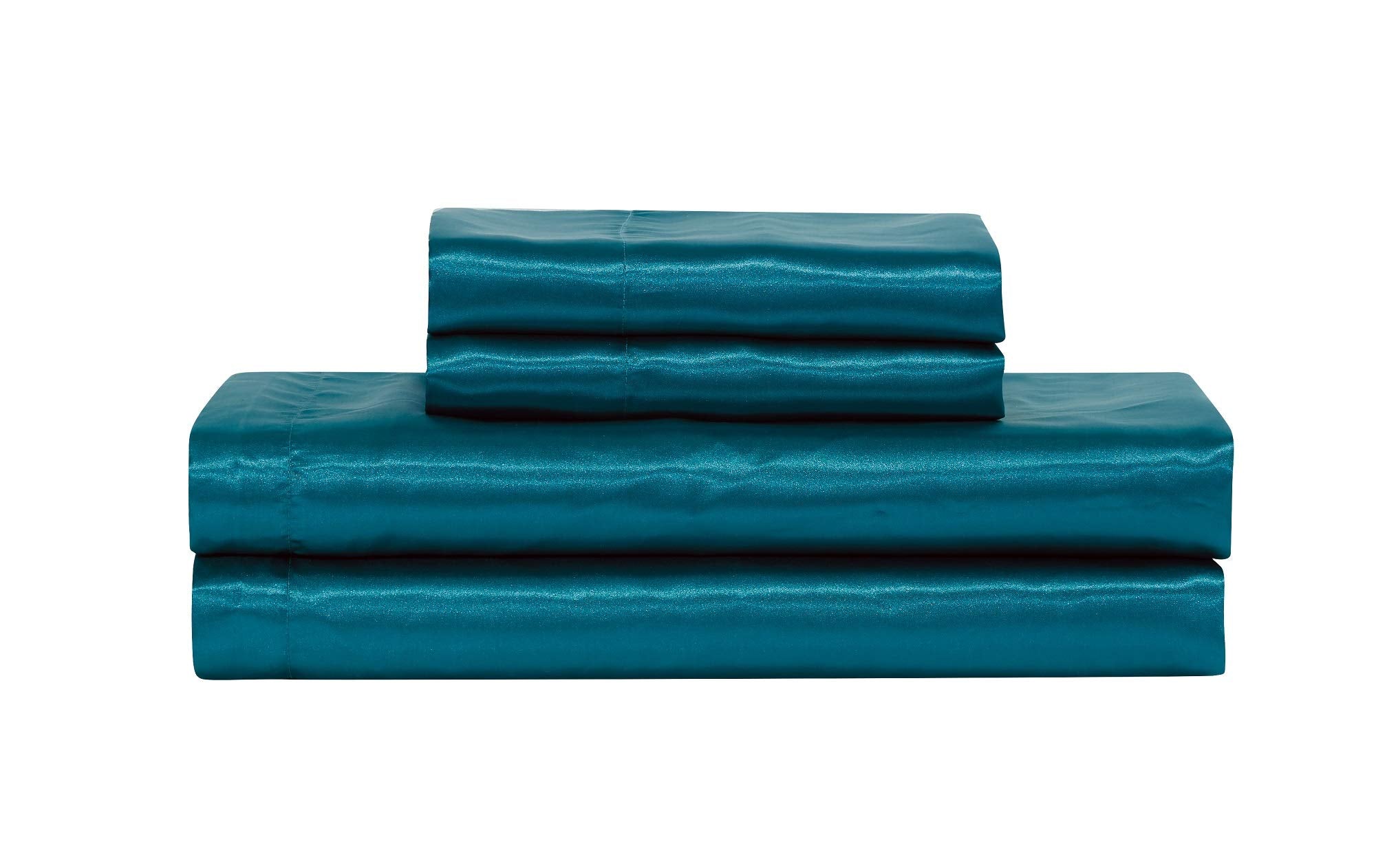 Mk Collection Soft Silky Satin Solid Color Deep Pocket Sheet Set (Teal, Full)