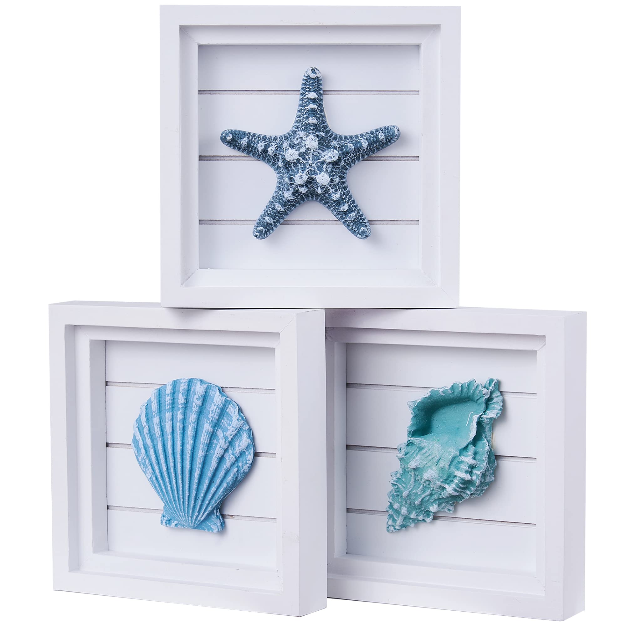 LODOCAVE 3D Art Beach Wall Decor Coastal Decor for Home(6.3 x6.3 ) Ocean Decorations Sets for Bedroom Bathroom & Living room Sui