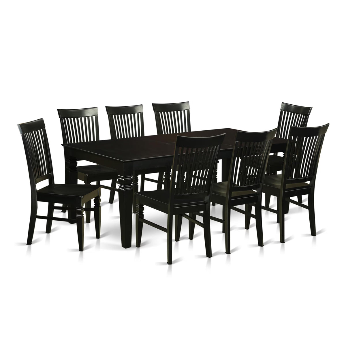 East West Furniture LGWE9-BLK-W 9 Piece Dining Room Furniture Set Includes a Rectangle Kitchen Table with Butterfly Leaf and 8 Dining Chairs, 42x84 Inch, Black