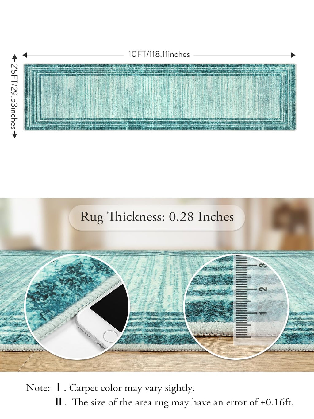 Lahome Abstract Teal 2.5X10 Runners For Hallways,Washable Modern Long Kitchen Runner Rug Non-Slip,Low-Pile Soft Carpets Minimali