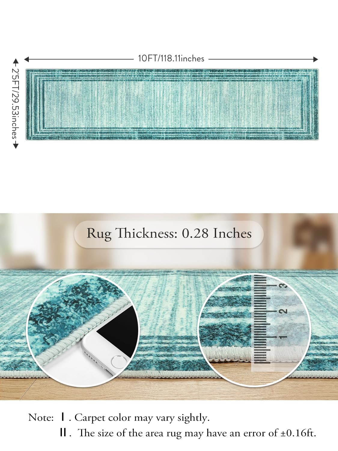 Lahome Abstract Teal 2.5X10 Runners For Hallways,Washable Modern Long Kitchen Runner Rug Non-Slip,Low-Pile Soft Carpets Minimali