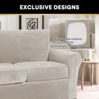Princedeco Couch Cover Velvet Sofa Cover 4 Pieces Couch Covers For 3 Cushion Couch Sofa Pet Friendly Sofa Covers Washable Couch Covers With Non Slip Elastic Bottom(Large, Oatmeal)