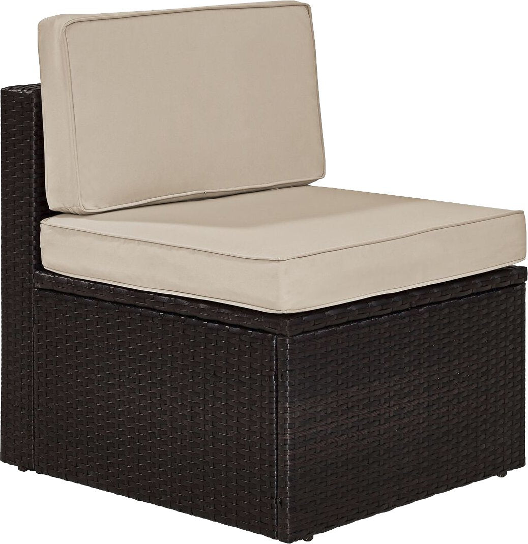 Crosley Furniture Palm Harbor Armless Outdoor Sectional Chair, Wicker Patio Chairs for Porch, Deck, Backyard, Brown with Sand Cu