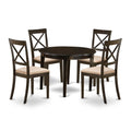 East West Furniture BOST5-CAP-C 5 Piece Dinette Set for 4 Includes a Round Kitchen Table and 4 Linen Fabric Dining Room Chairs, 42x42 Inch, Cappuccino