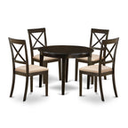 East West Furniture BOST5-CAP-C 5 Piece Dinette Set for 4 Includes a Round Kitchen Table and 4 Linen Fabric Dining Room Chairs, 42x42 Inch, Cappuccino