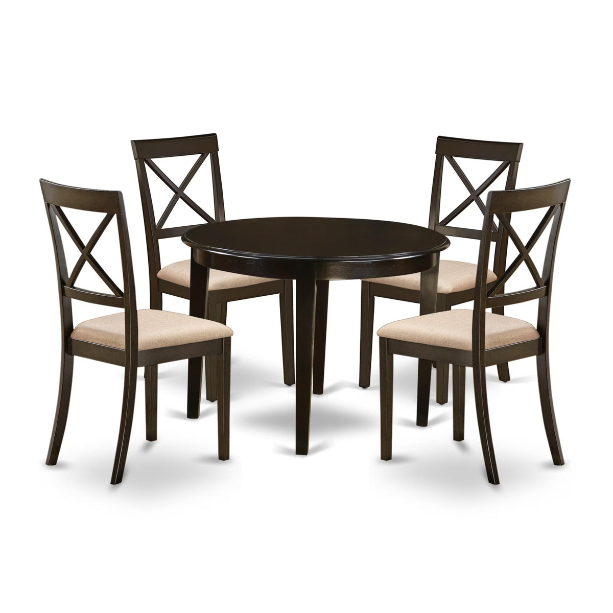 East West Furniture BOST5-CAP-C 5 Piece Dinette Set for 4 Includes a Round Kitchen Table and 4 Linen Fabric Dining Room Chairs, 42x42 Inch, Cappuccino