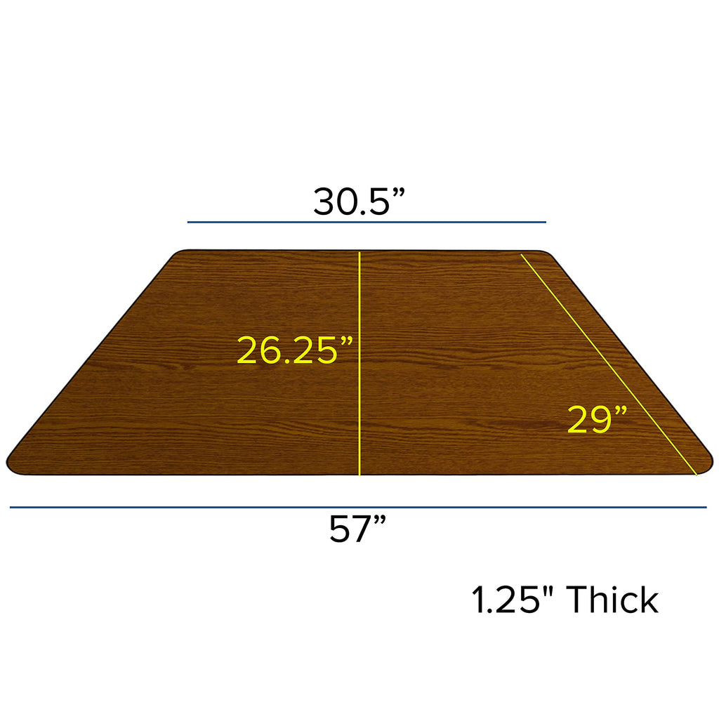 Flash Furniture Wren 29''W x 57''L Trapezoid Oak HP Laminate Activity Table - Height Adjustable Short Legs