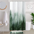 ORTIGIA Misty Forest Stall Shower Curtain for Small Bathroom, Green Half Size Narrow Nature Woodland Shower Curtain Set with Hoo