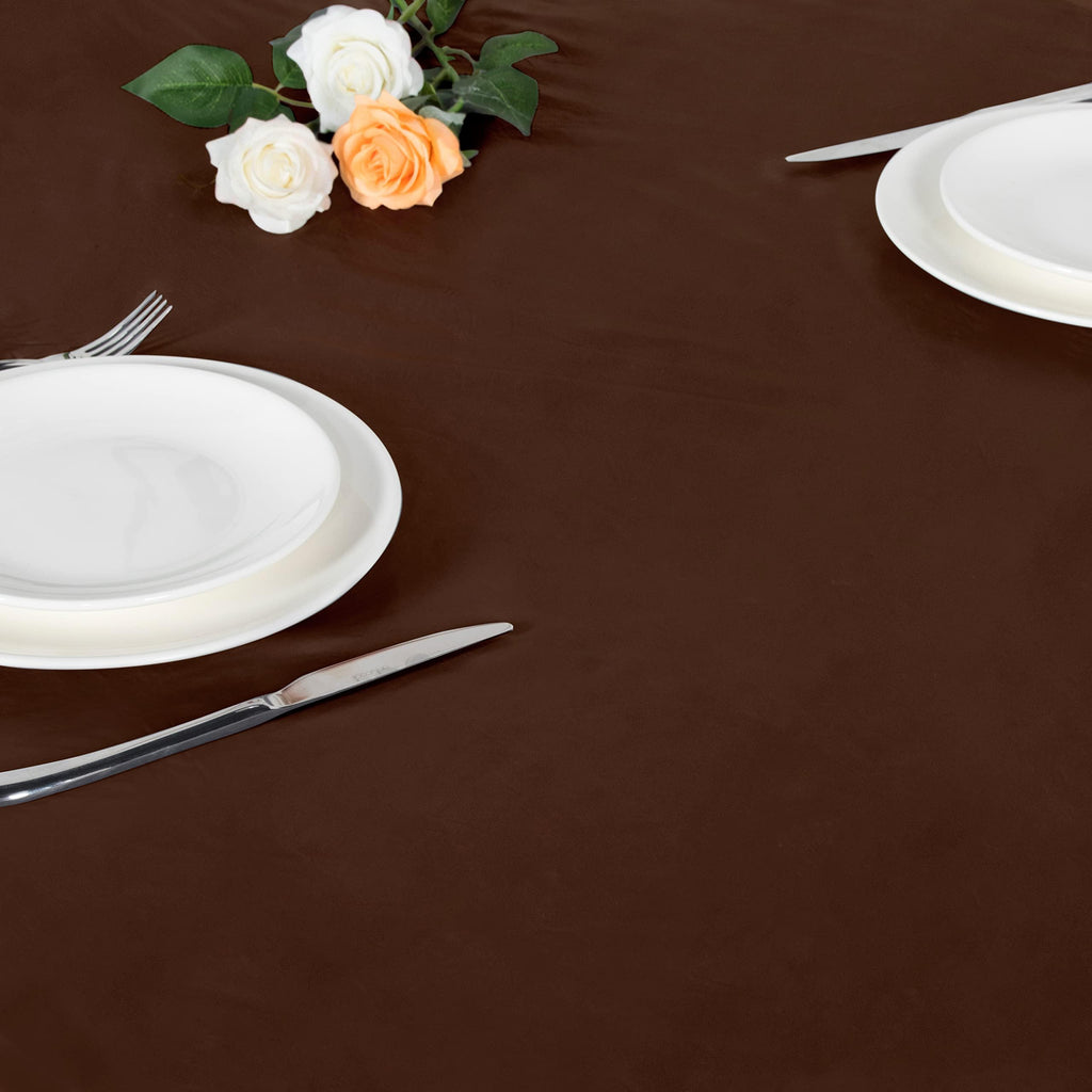 Lushvida Vinyl Fitted Table Cover Elastic Edged Plastic Table Cover… (Deep Coffee, Best For Up To 45'-56' Round)