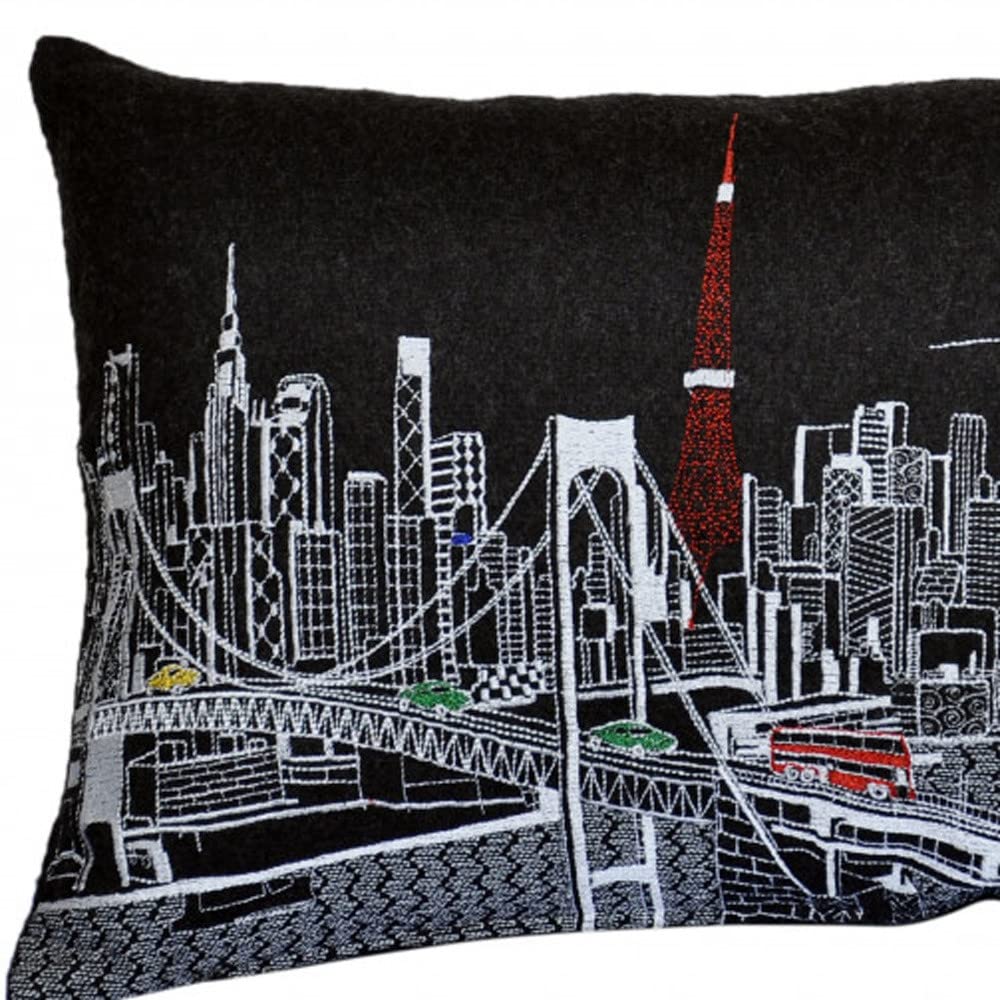 HomeRoots Grey 24' Black Tokyo Nighttime Skyline Lumbar Decorative Pillow