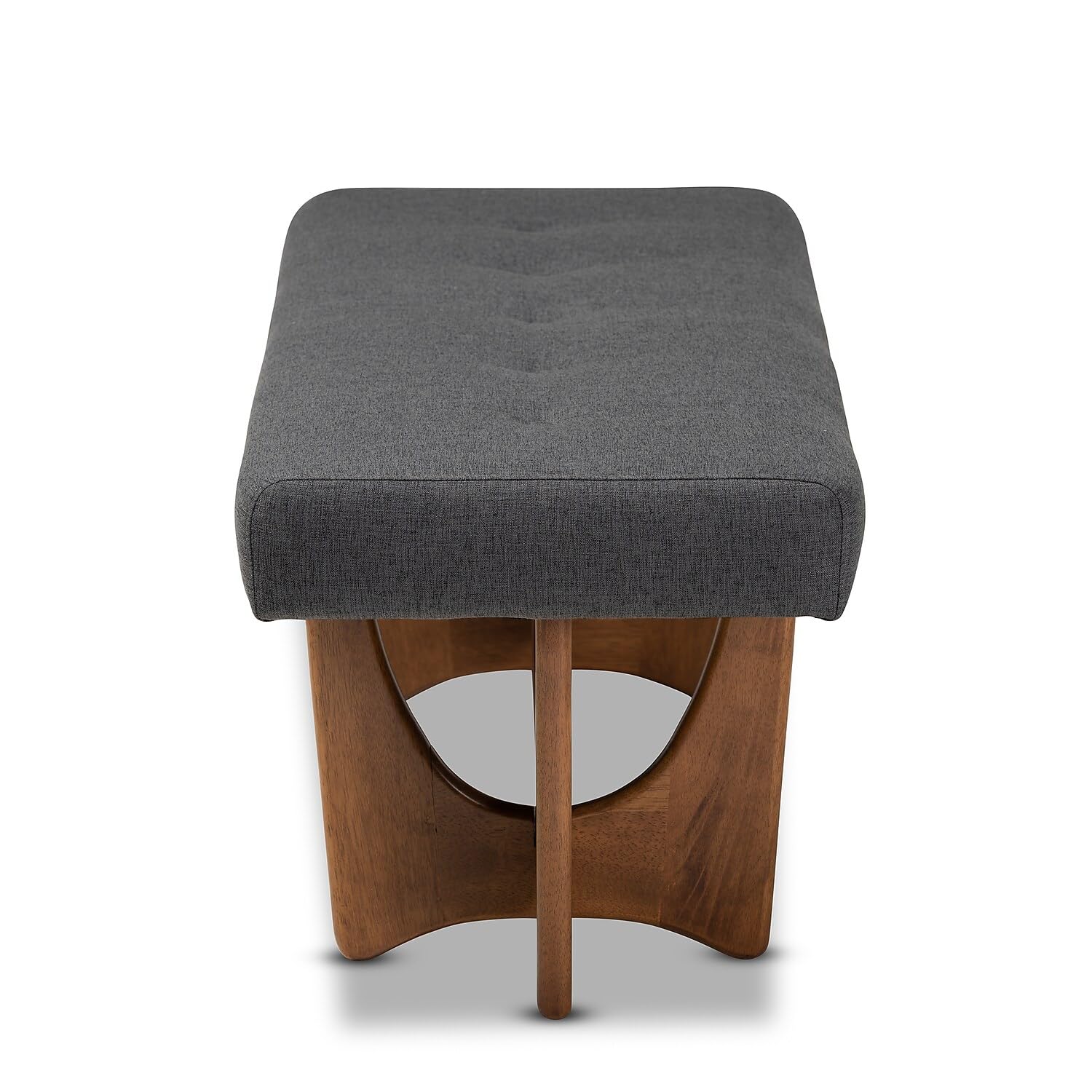 Baxton Studio Mid-Century Modern Dark Grey Upholstered Bench, 48.8 Fabric Seat with Walnut Finish
