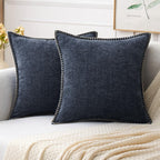 Miulee Pack Of 2 Couch Throw Pillow Covers 20X20 Inch Dark Blue Farmhouse Decorative Pillow Covers With Stitched Edge Soft Chenille Solid Dyed Spring Pillow Covers For Sofa Bed Living Room