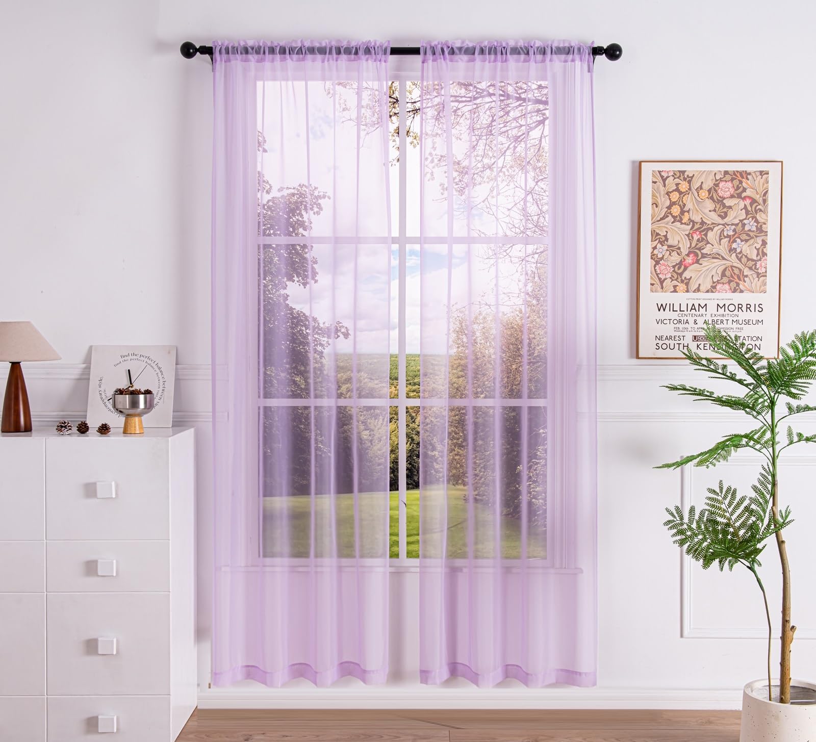 Pi Sheer Curtain 108 Inches Long,Light Window Drapery Soft Airy Voile With Rod Pocket For Living Room/Bedroom/Patio Door/Sliding Glass Door 2 Panels(W42Xl108,Violet Purple)