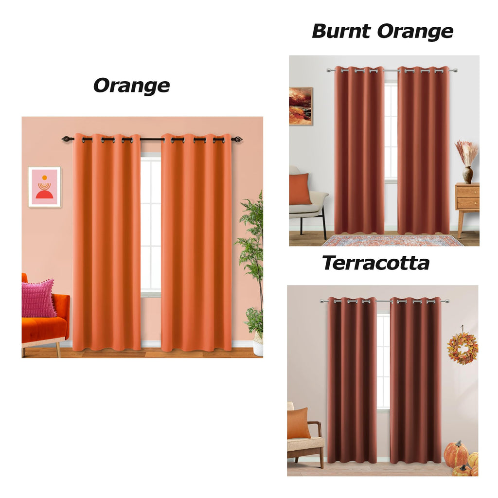 Koufall Orange Curtains For Boys Bedroom 2 Panels Blackout Room Darkening Autumn Dinosaur Themed Pumpkin Curtains For Kids Room Decor Nursery Dorm Living Space,63 Inch Length,Tangerine