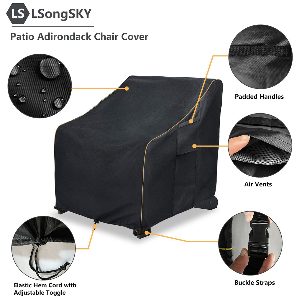 Lsongsky Adirondack Chair Covers 2 Pack,Waterproof Heavy Duty Outdoor Chair Covers,Adirondack Patio Chair Covers For Outdoor Furniture,(33 W X 35 D X 36 H Inches),Black