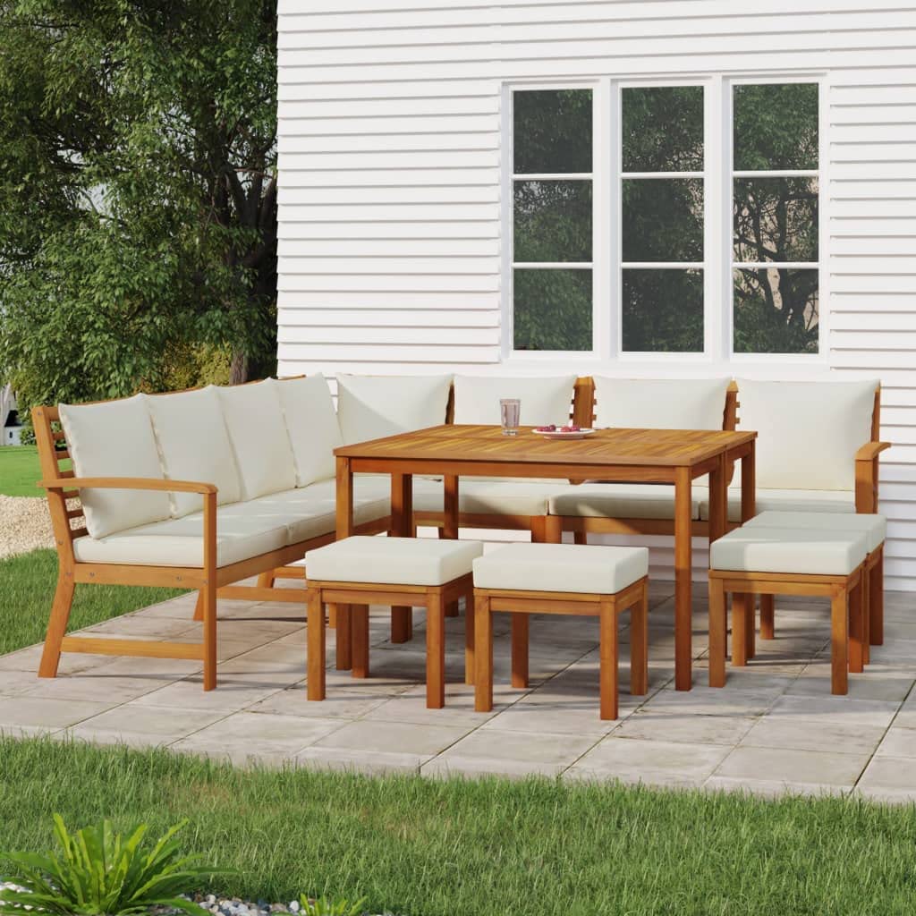 vidaXL Solid Acacia Wood - 11 Piece Patio Dining Set with Cushions, Modular and Comfortable Seating Experience with Easy Assembly, Ideal for Garden, Patio and Terrace.
