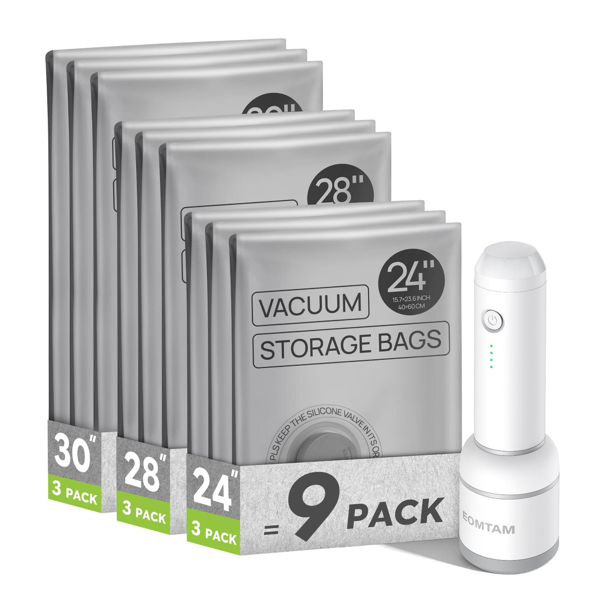 Eomtam Vacuum Storage Bags with Rechargeable Pump for Travel, 9 Combo Set