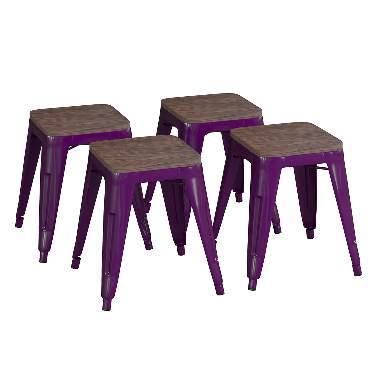 Flash Furniture Metal Dining Table Height Stool with Wooden Seat Set of 4 - Backless Purple Kai Commercial Grade Stool - Kai 18" Stackable Dining Chairs