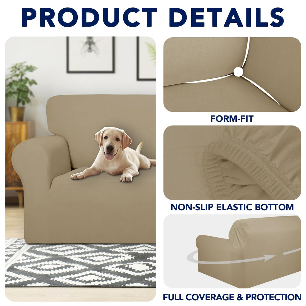 Purefit 100% Dual Waterproof Couch Cover Slipcovers For Couches And Sofas - Stretch Non Slip Fleece Sofa Covers Washable, Leakproof Furniture Protector For Kids, Pets, Dog (Loveseat, Natural)