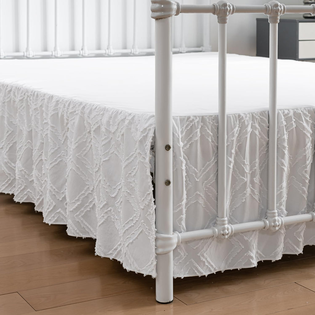 Tufted Bed Skirt Twin Size, Ruffled Bed Skirt with Split Corners, Twin Bed Skirt 16 Inch Drop, Square Boho Twin Size Bed Skirt W