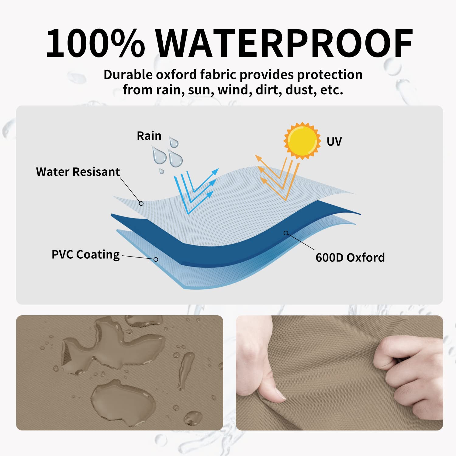Easy-Going Outdoor Ottoman Cover, Waterproof Patio Ottoman Cover, Heavy Duty Outdoor Furniture Cover With Padded Handles (34'X24'X17', Camel/ Dark Brown)
