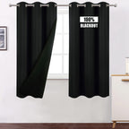 LEMOMO 100% Blackout Curtains 40 x 63 Inch/Black Curtains 2 Panels with Black Liner/Double Layer Full Room Darkening Bedroom Cur