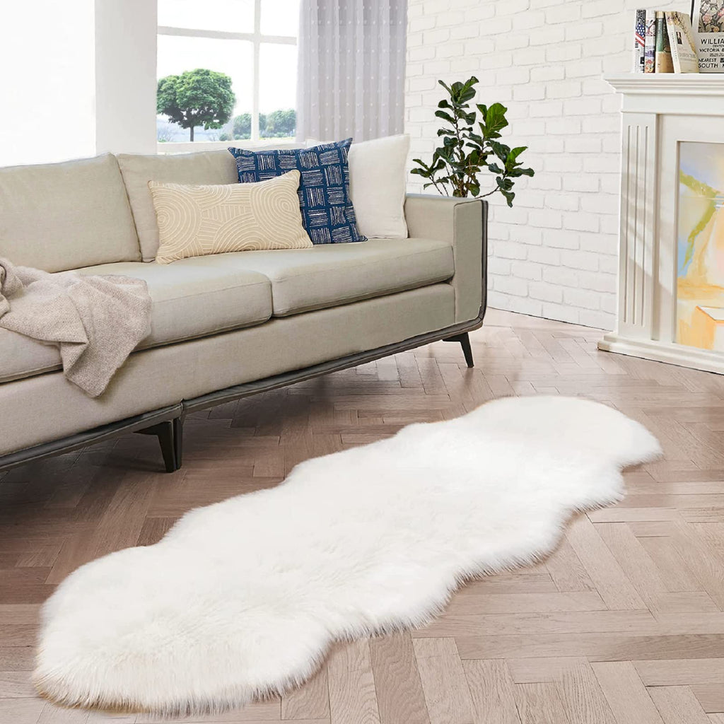 ORINOVA White Faux Sheepskin Shag Fur Runner Rugs for Living Room Bedroom Fluffy Washable Furry Area Rug 2x6 Nursery Rug Teen Ro