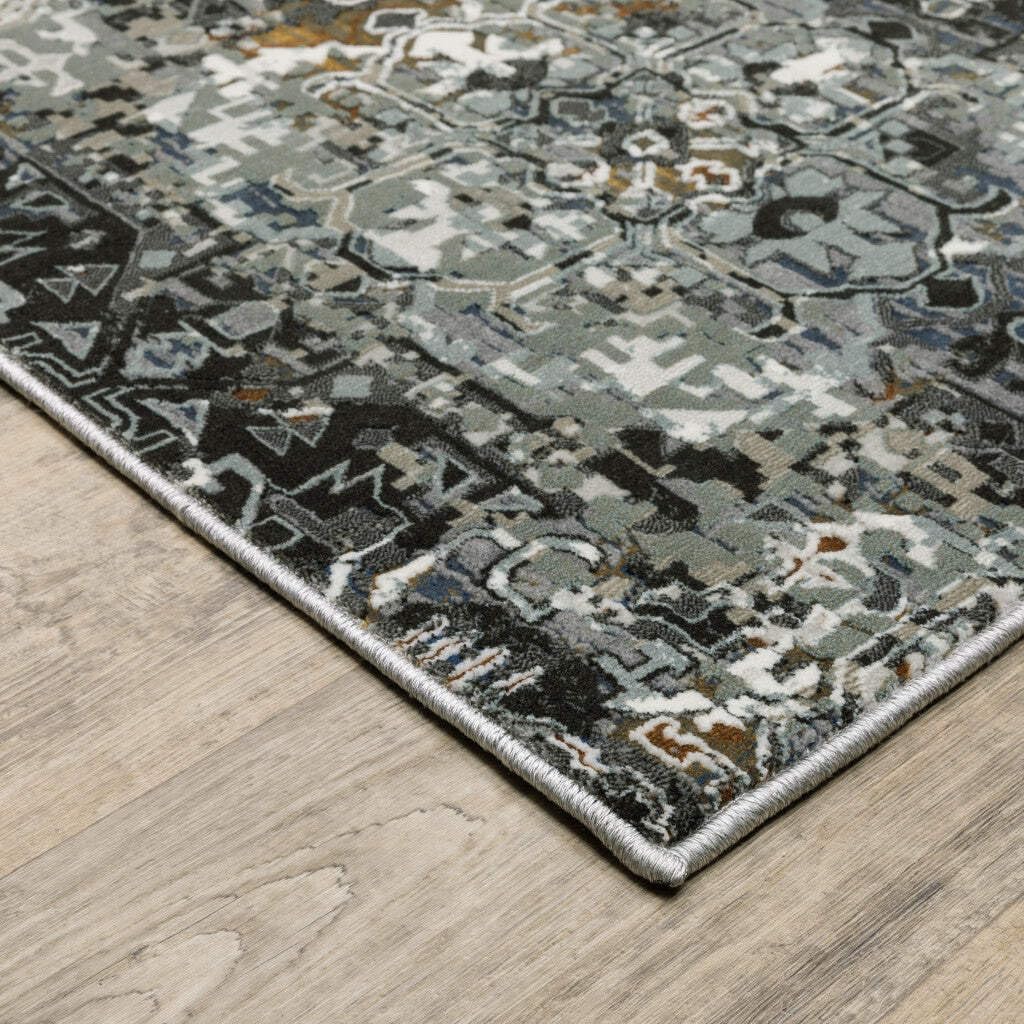 HomeRoots 508907 6 x 9 ft. Ivory Charcoal Gray Blue Rust Gold & Brown Oriental Power Loom Stain Resistant Rectangle Area Rug