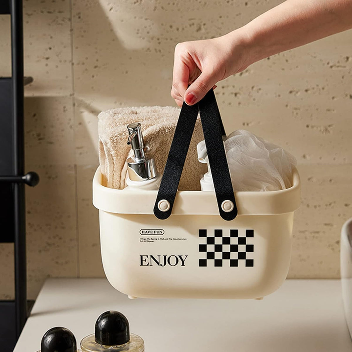 Divik Multipurpose Shampoo Bottle Storage Basket Shower Shelf Organizers Basket Shower Caddy with Handle (1Pcs)