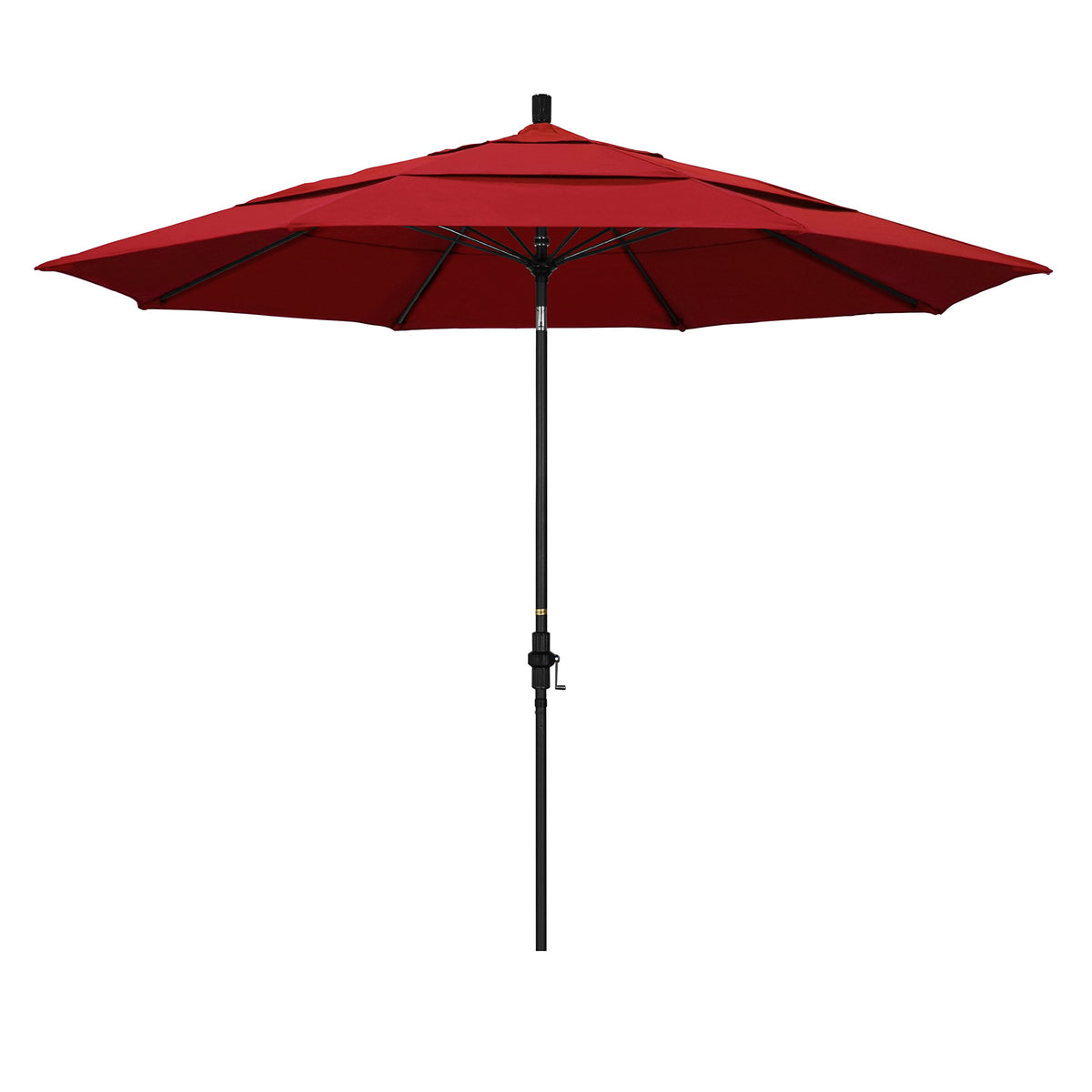 California Umbrella 11 Round Aluminum Pole Fiberglass Rib Market Umbrella, Crank Lift, Collar Tilt, Black Pole, Sunbrella Jocke