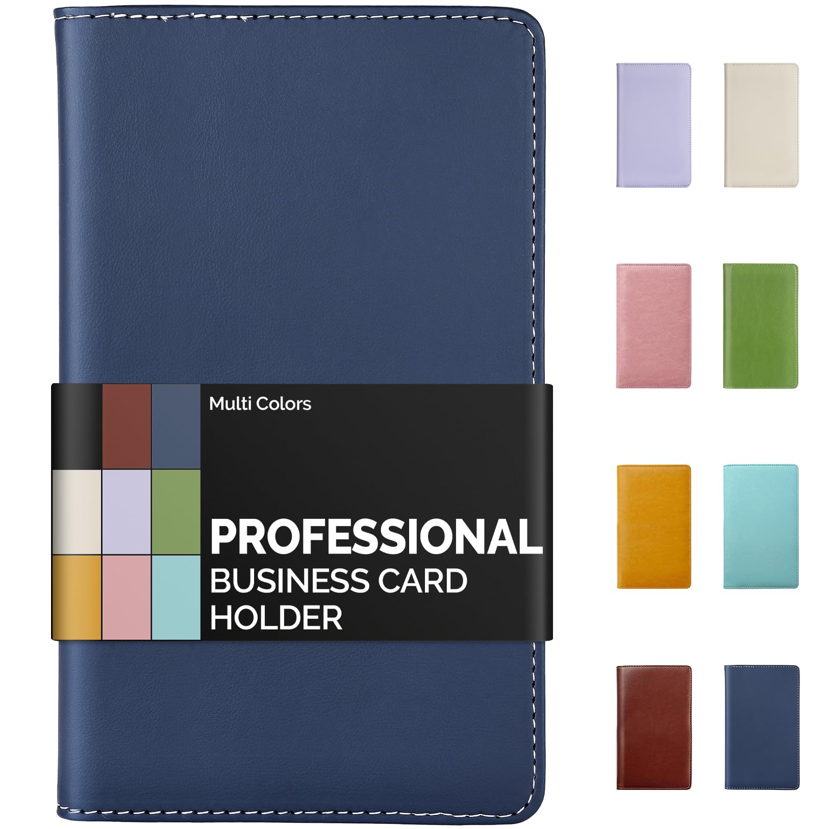 Sooez Leather Professional Business Card Book Holder Organizer, 240 Card Capacity Pu Name Card Credit Cards Booklet (Blue)
