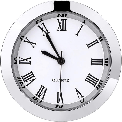 1-1/2 Inch (37 mm) Round Quartz Clock Insert with Roman Numerals Fit 35 mm Diameter Hole (Silver Bezel)