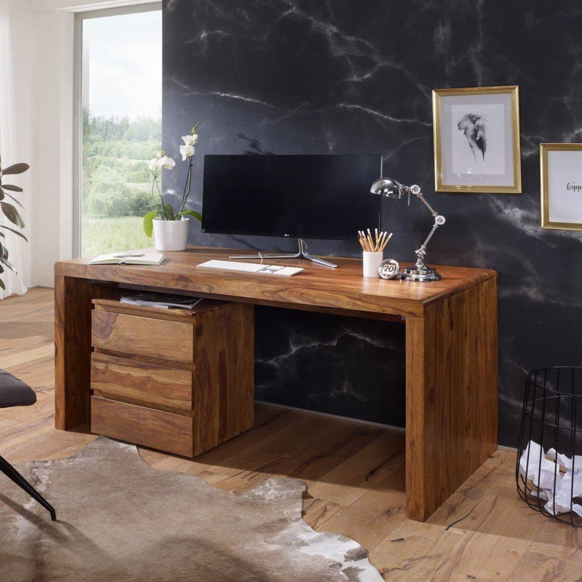 Ghroyal Sheesham Wood Writing Study Table With Drawer Storage  Natural
