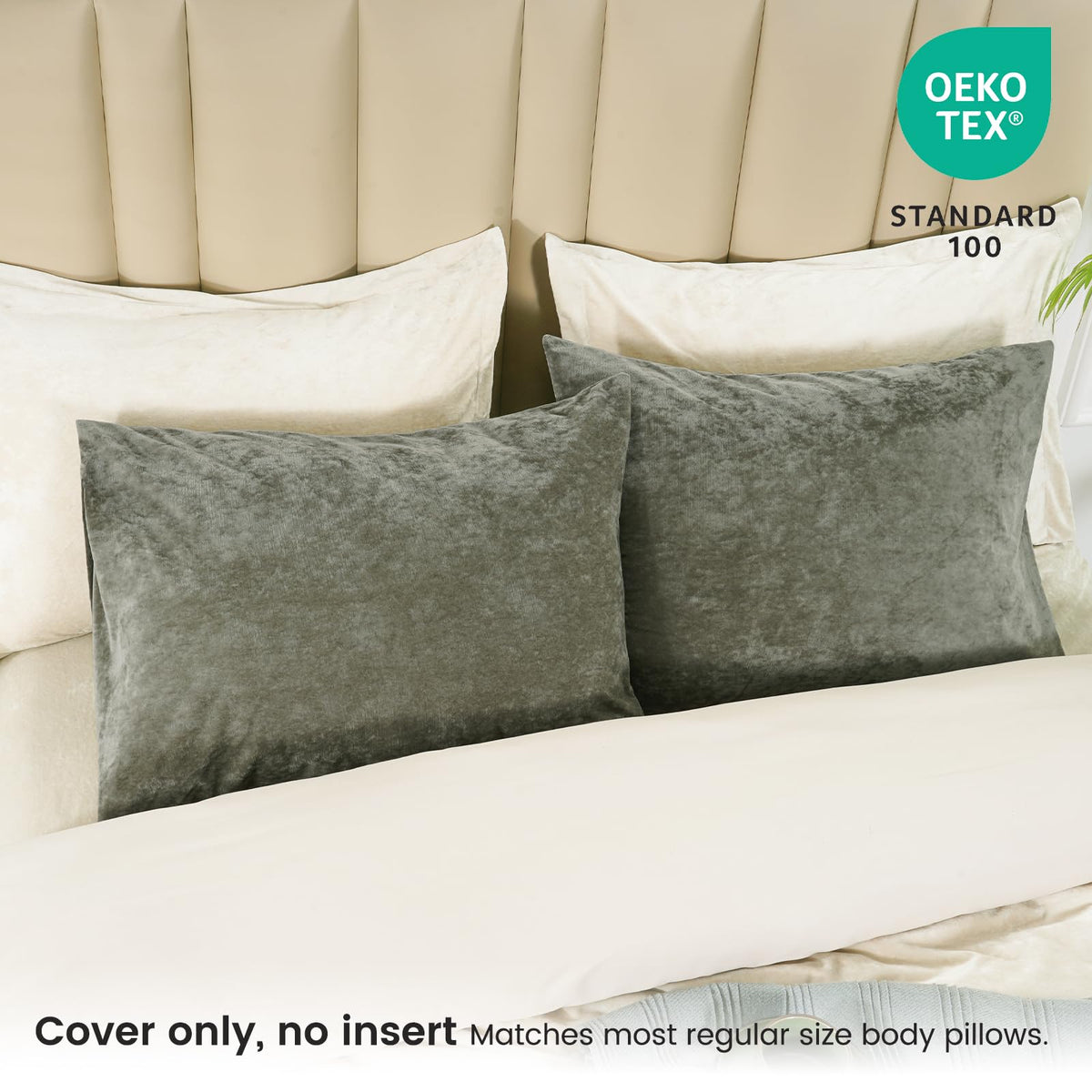 Phf Truly Velvet Pillowcases Standard Size, No Insert, 2 Pack Ultra Soft Breathable Pillow Shams Covers With Envelope Closure, 20' X 26' Luxury Cozy Warm Fuzzy Flannel Pillow Cases, Smokey Olive