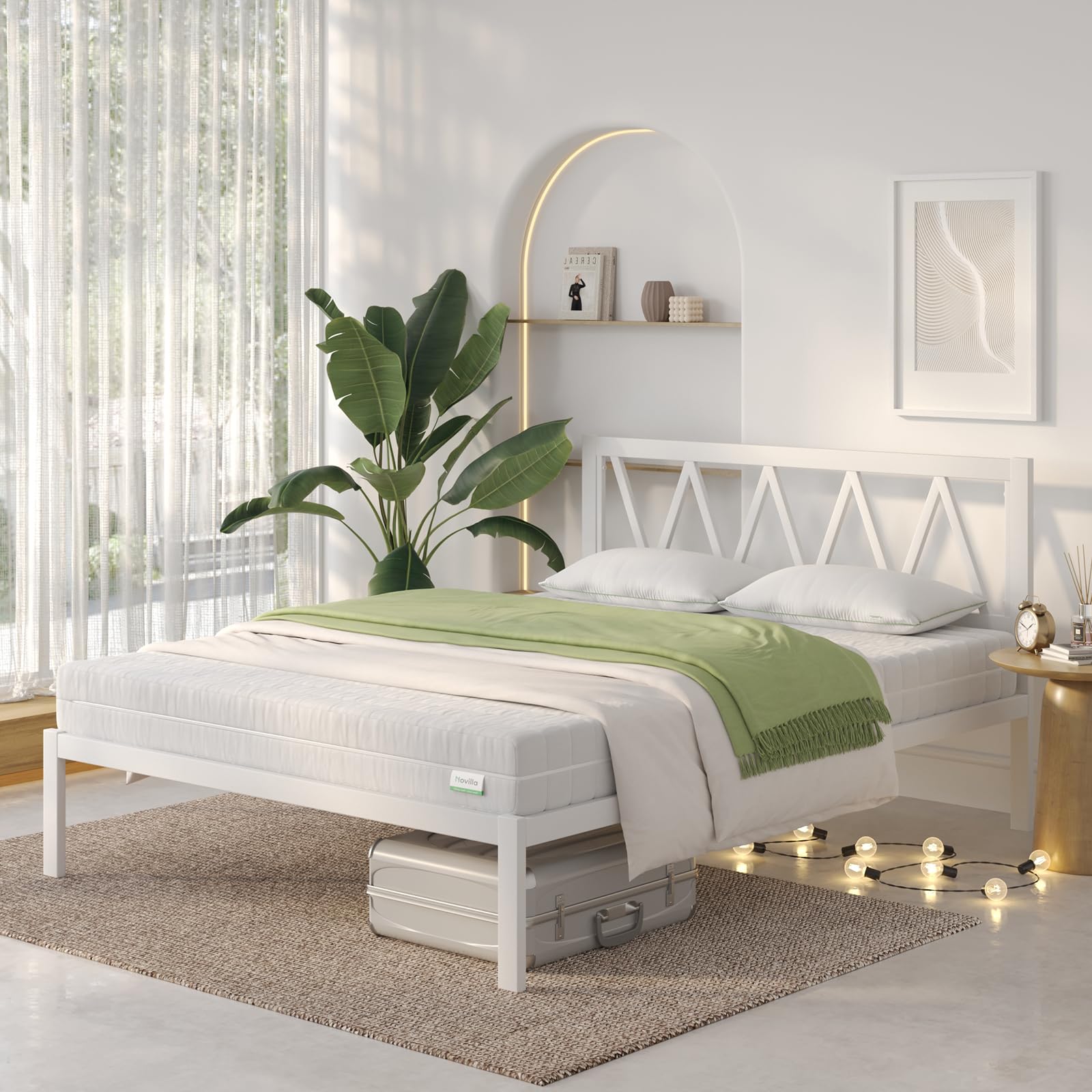 Novilla Full Size Bed Frame with Headboard, Metal Platform Bed Frame, Heavy Duty, No Box Spring Needed, Wood Slat Support, Easy 