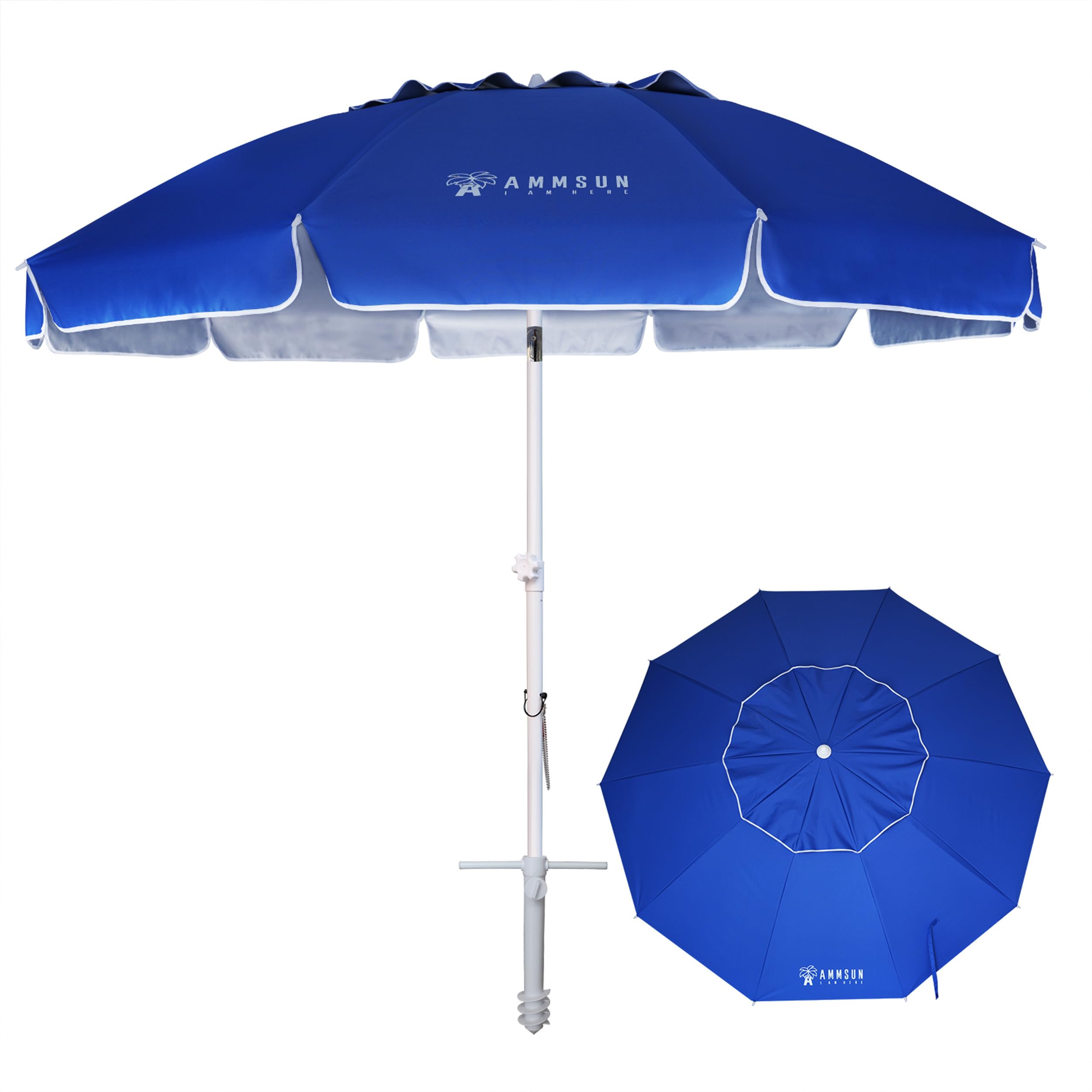 Ammsun 8 Feet Large Beach Umbrella With Sand Anchor Heavy Duty High Wind Portable Outdoor Umbrellas Uv 50+ Protection Air Vent T