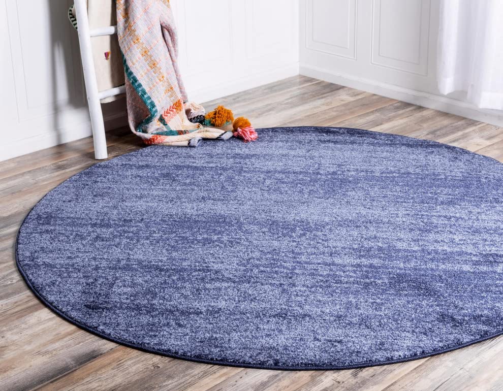 Unique Loom Del Mar Collection Area Rug - Lucille (7' 10'' Round, Navy Blue/ Ivory)
