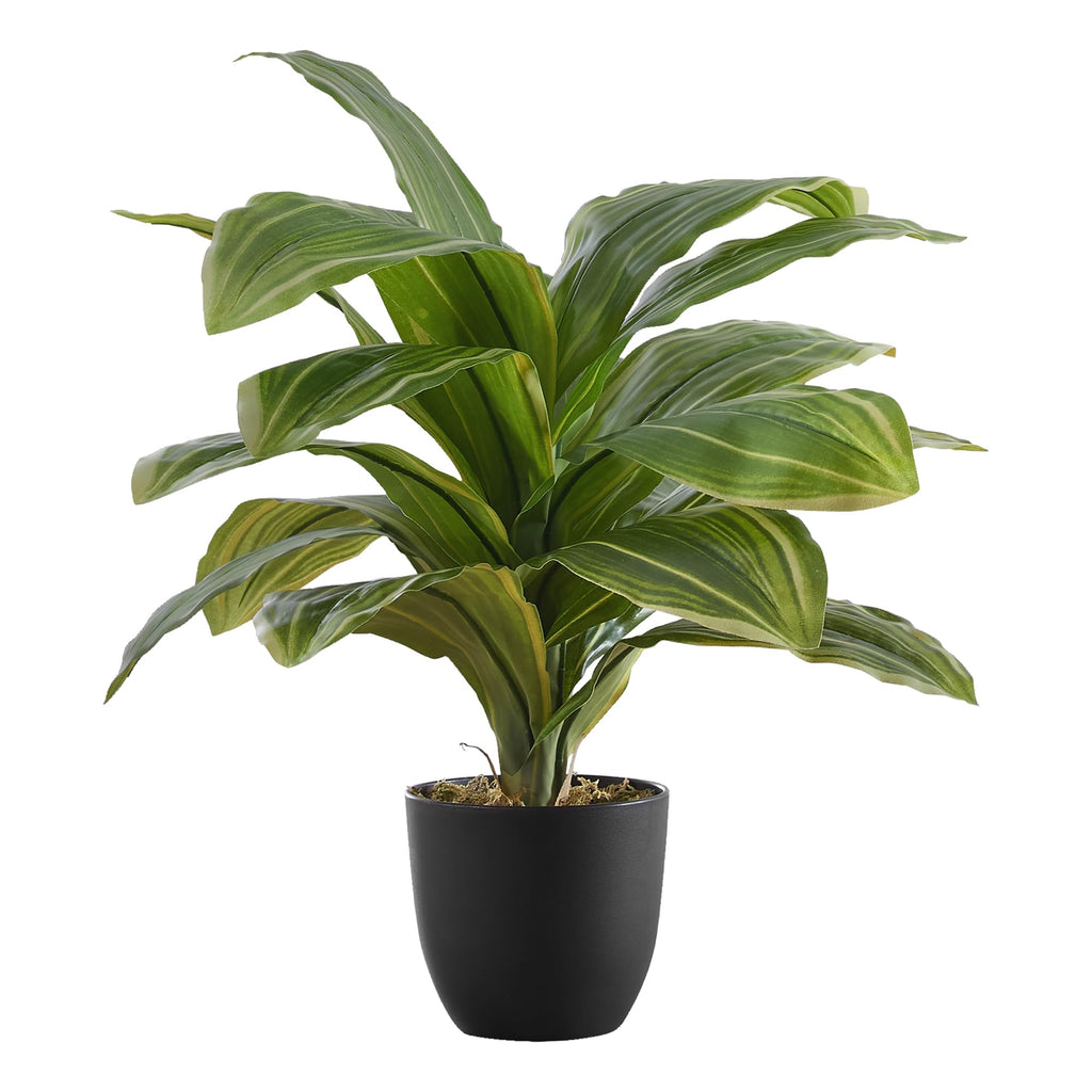 Monarch Specialties I 9573 Artificial Plant, 17' Tall, Dracaena, Indoor, Faux, Fake, Table, Greenery, Potted, Real Touch, Decorative, Green Leaves, Black Pot